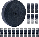 Livder 1 Inch 16 Yards Polypropylene Webbing Strap Band with 16 Set 1inch Side Release Plastic Buckles, Black